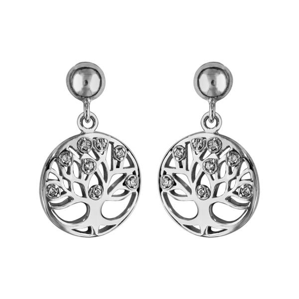 Boucles d'oreilles Argent 925 Rondelle Arbre de Vie Zirconium Blanc