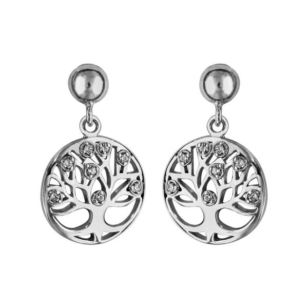 Boucles d'oreilles Argent 925 Rondelle Arbre de Vie Zirconium Blanc