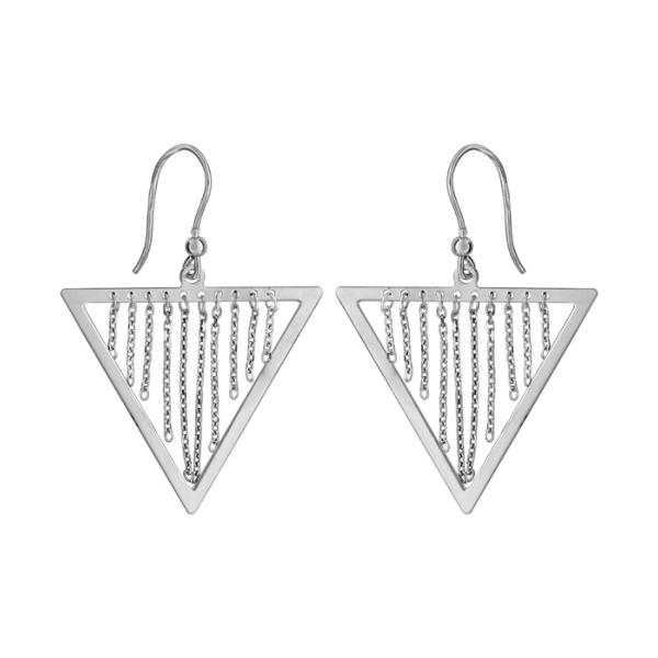 Boucles d'oreilles Argent 925 Crochet Triangle avec Chainettes