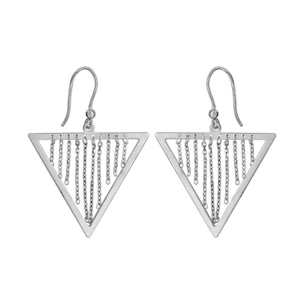 Boucles d'oreilles Argent 925 Crochet Triangle avec Chainettes