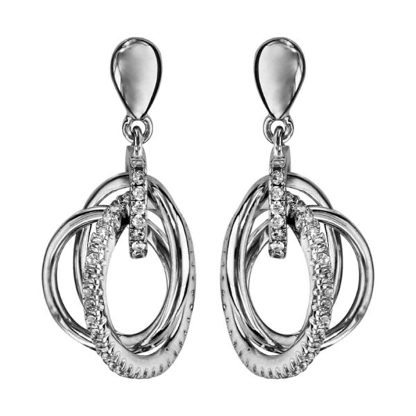 Boucles d'oreilles Argent 925 Multi-Cercles Entremêlés Zirconium Blancs