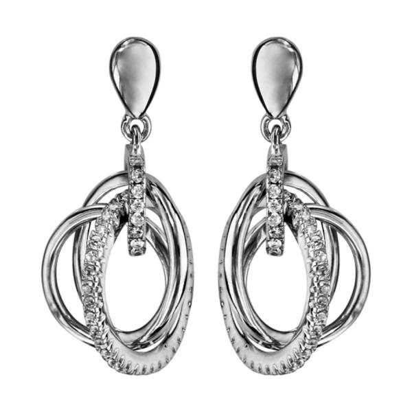 Boucles d'oreilles Argent 925 Multi-Cercles Entremêlés Zirconium Blancs