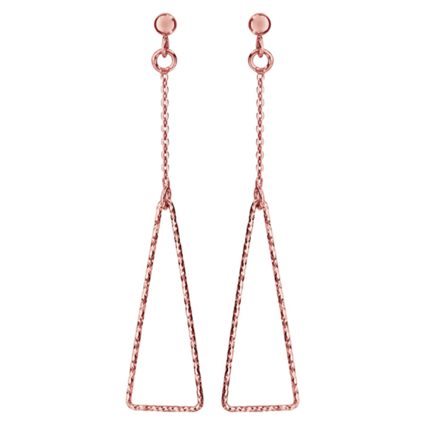 Boucles d'Oreilles Argent 925 Dorure Rose Pendantes Triangle Diamanté