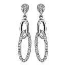 Boucles d'oreilles Argent 925 Pendante 2 Anneaux Allongés Zirconium Blanc