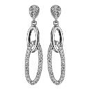 Boucles d'oreilles Argent 925 Pendante 2 Anneaux Allongés Zirconium Blanc