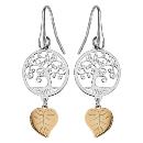 Boucles d'Oreilles Argent 925 Arbre de Vie et Feuille Dorure Jaune