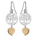 Boucles d'Oreilles Argent 925 Arbre de Vie et Feuille Dorure Jaune