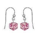 Boucles d'oreilles Argent 925 Crochet Cube Cristal Rose