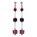 Boucles d'oreilles Argent 925 Pendantes 3 Cubes Verre Degrade Grenat