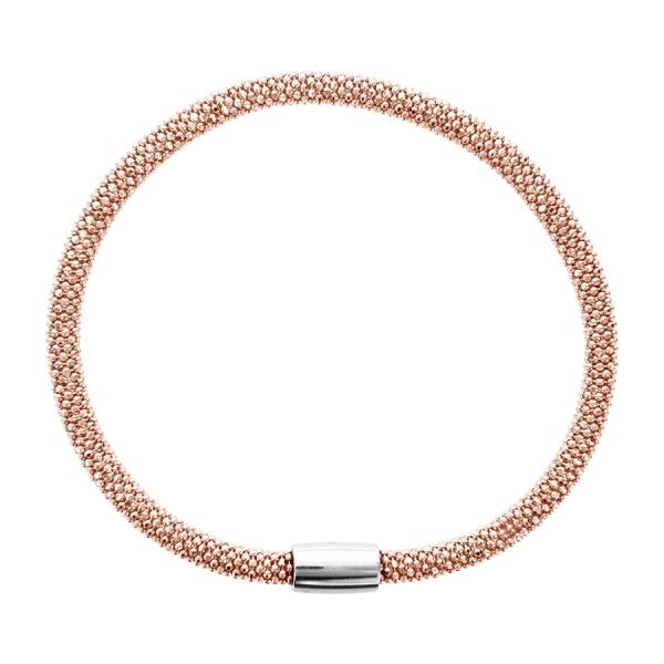 Bracelet Argent 925 Tube Fermoir Magnétique 19 cm Traitement Rose