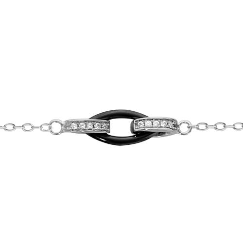 Bracelet Argent 925 1 Anneau Céramique Noire + Zirconium Sertis