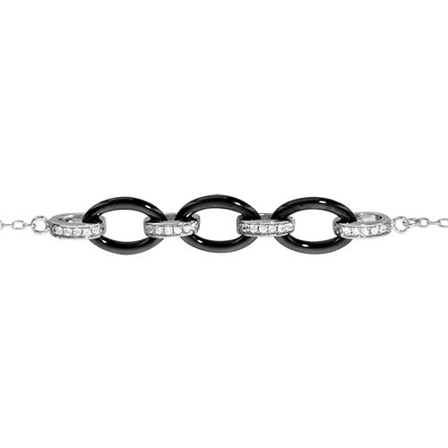 Bracelet Argent 925 Triple Anneaux Céramique Noire + Zirconium Sertis