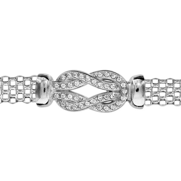 Bracelet Argent 925 Maille Milanaise Motif Entremêlé avec Zirconium