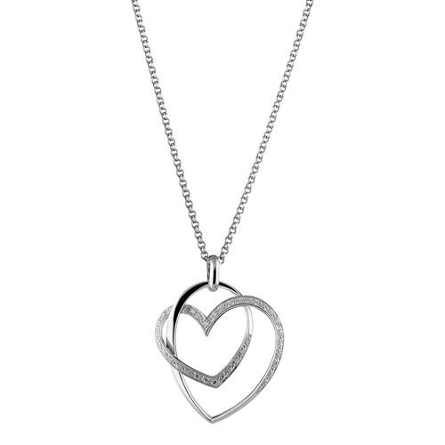 Collier + Pendentif Argent 925 et Zirconium Double Coeur Entremêlé