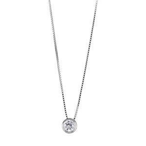 Collier Argent 925 Pendentif Zirconium Rond Serti Clos