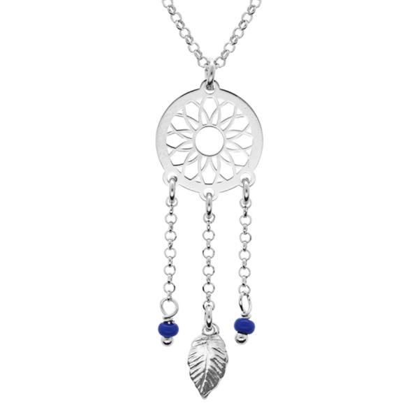 Collier Argent 925 Attrape Reve Boule Bleu