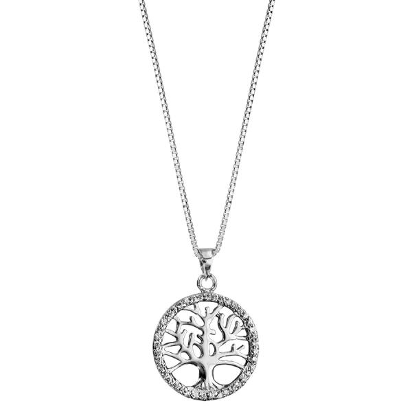 Collier Argent 925 Pendentif Arbre de Vie Entourage Zirconium Sertis 