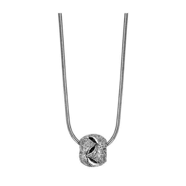 Collier Argent 925 Chaine Tube avec Boule Diamantée Feuilles