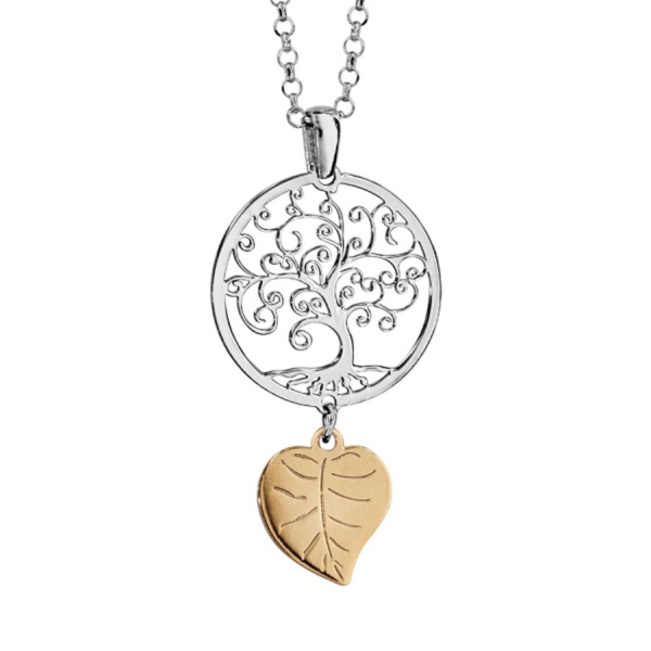 Collier Argent 925 Arbre de Vie et Feuille Dorure Jaune