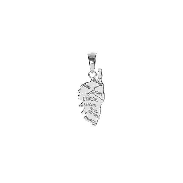 Pendentif Argent 925 Moyenne Carte Corse avec Villes