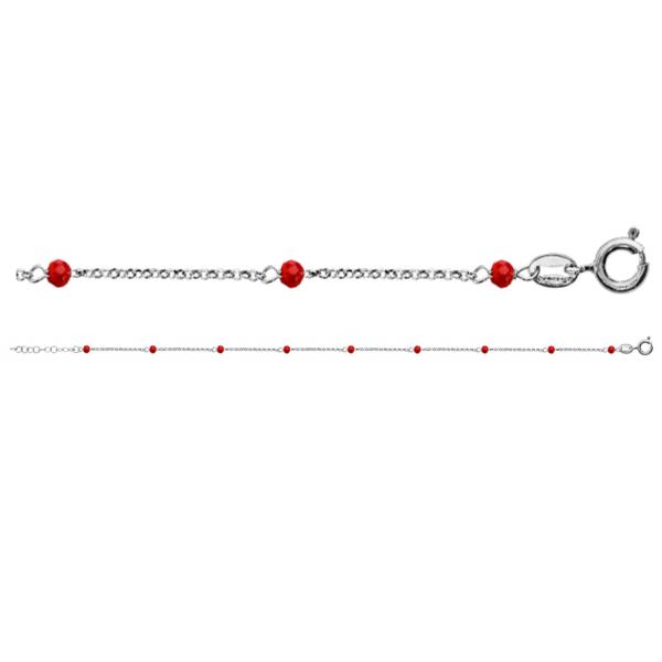 Chaîne de Cheville Argent 925 Boules Perles de Verre Facetés Rouge