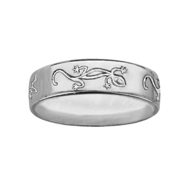 Bague Alliance Argent 925 Ruban 6 mm Motif Salamandre à gravée