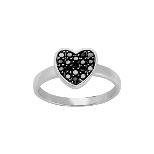 Bague Argent 925 et Zirconium Noir Coeur