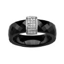 Bague Argent 925 Céramique Faceté Barette Zirconium Micro Sertis Noire