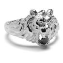 Bague Argent 925 Chevalière Tête de Lion Zirconium Noir Gros Modèle