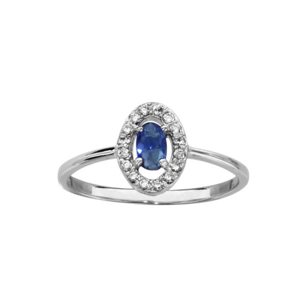 Bague Argent 925 Ovale Verre Bleu Foncé Entourage Zirconium Sertis