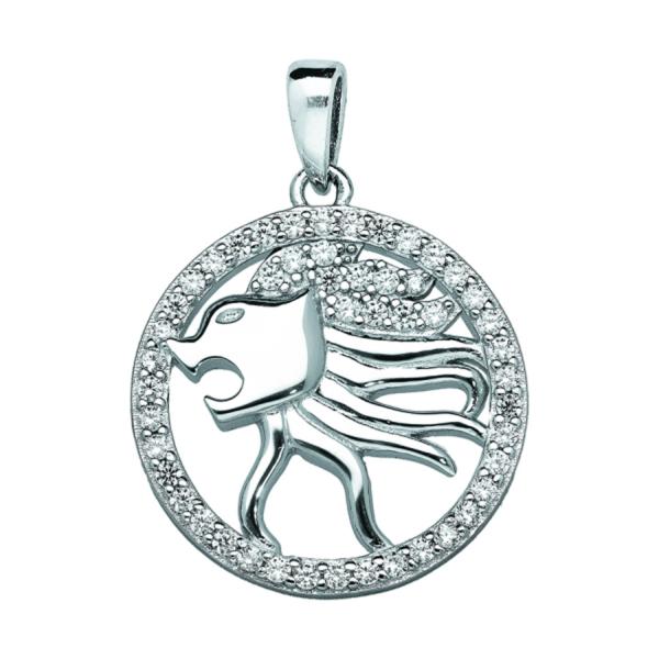 Pendentif Argent 925 Zodiaque Lion Zirconium 