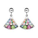 Boucles d'oreilles Acier 316 L Eventail Résine et Nacre Multicolore
