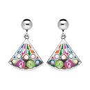 Boucles d'oreilles Acier 316 L Eventail Résine et Nacre Multicolore