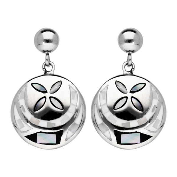 Boucles d'oreilles Acier 316 L Motif Fleur Noir et Blanc avec Nacre  
