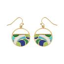 Boucles d'oreilles Acier 316 L Doré Jaune avec Résine Verte et Bleu