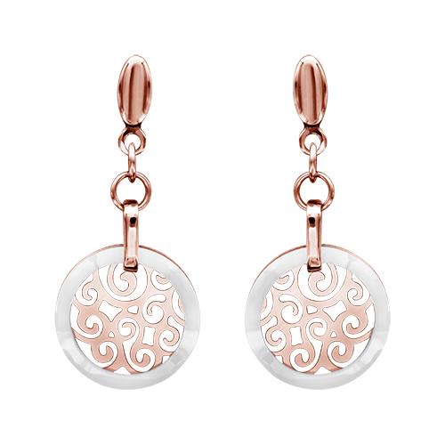 Boucles d'oreilles Acier 316 L Rose Rond Ajouré Rondelle Céramique Blanche