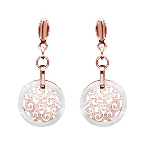 Boucles d'oreilles Acier 316 L Rose Rond Ajouré Rondelle Céramique Blanche