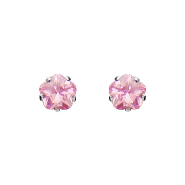 Boucles d'oreilles Acier 316 L Enfant Zirconium Fleur Rose