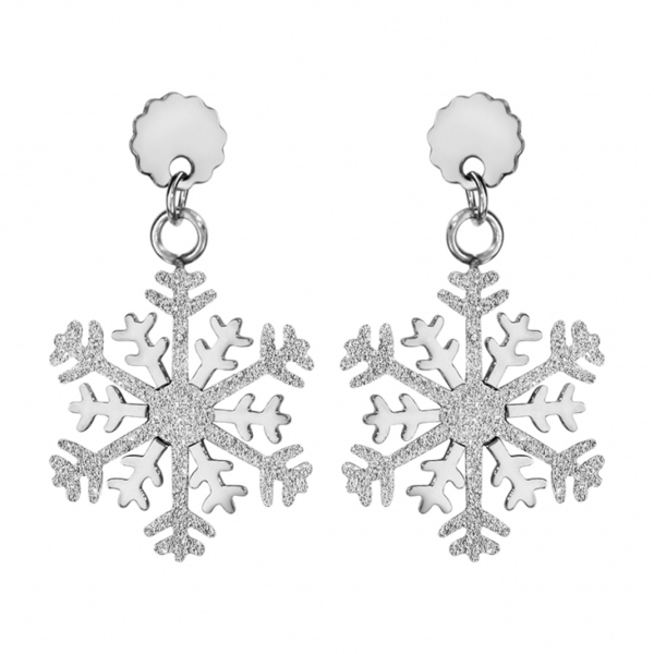 Boucles d'oreilles Acier 316 L Flocon de Neige Effet Givre et Brillant