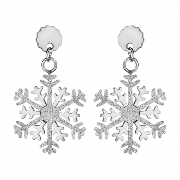 Boucles d'oreilles Acier 316 L Flocon de Neige Effet Givre et Brillant