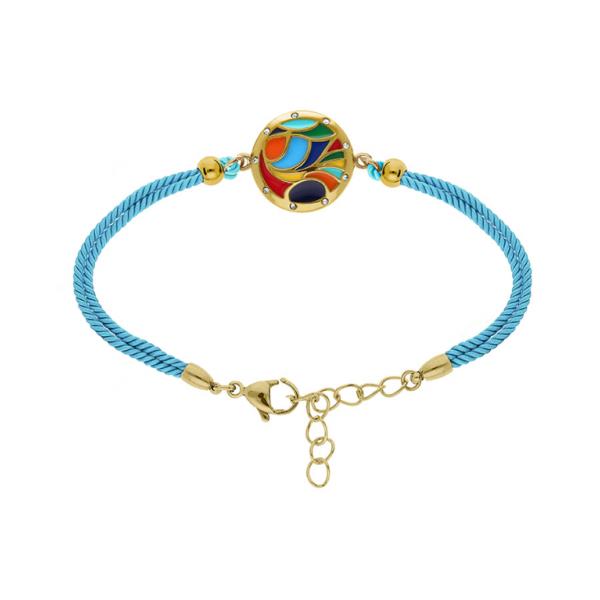 Bracelet Acier 316 L Doré Jaune avec Résine Multicouleur Cordon Bleu