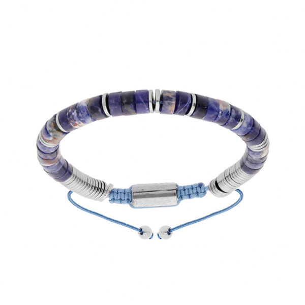 Bracelet Coulissant Acier 316 L avec Pierres Sodalite Véritable