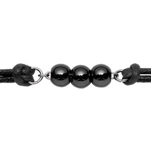 Bracelet Acier 316 L et Cordon Coton 3 Boules Céramique Noire