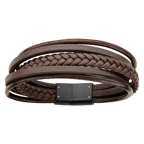 Bracelet Acier 316 L et Cuir Marron Multifils