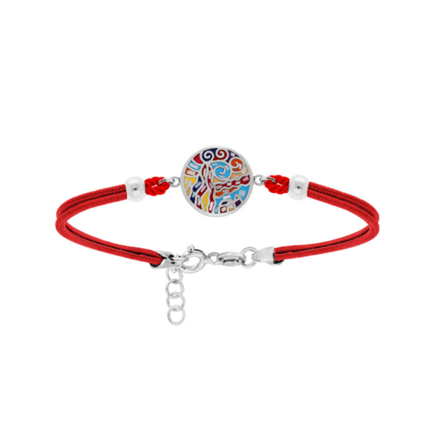 Bracelet Acier 316 L Rond Multicolore avec Nacre Cordon Rouge 16+3 cm