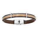 Bracelet Acier 316 L Cuir Marron Bicolore Cables Gris 20 cm