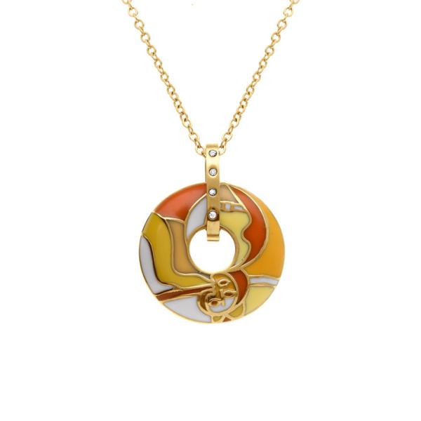 Collier Acier 316 L Doré Anneau Résine Orangé