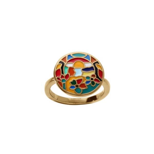 Bague Acier 316 L Doré Ronde Résine Multicolore
