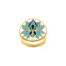 Bague Acier 316L Doré Jaune Fleur de Lotus Résine Bleu Fond Blanc