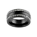 Bague Acier 316 L Résine Noire avec Oxyde de Zirconium Blanc